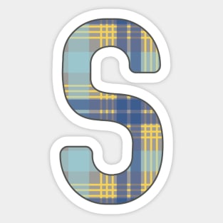 Monogram Letter S, Blue, Yellow and Grey Scottish Tartan Style Typography Design Sticker